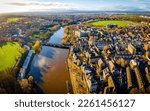Aerial view of Chester, a city in northwest England,  known for its extensive Roman walls made of local red sandstone, UK