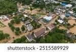 Aerial view of Chiang Rai downtown flooding by Kok river after typhoon Yagi has swept Southeast Asia.