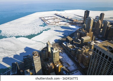 Aerial View Of Chicago Downtown In Winter