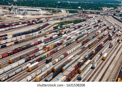 Aerial View Of A Chicago Rail Yard From 2008 Showing Rows Of Freight Cars