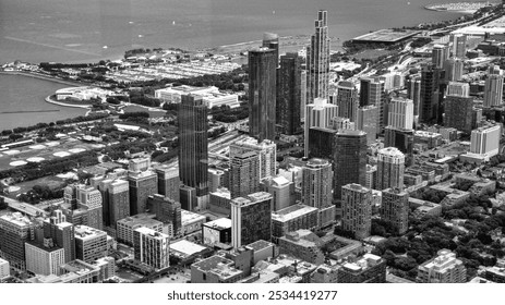 Aerial view of Chicago skyline. Skyscrapers and city landmarks, Illinois - Powered by Shutterstock