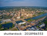 Aerial View of the Chicago Suburb of Elgin, Illinois in Summer