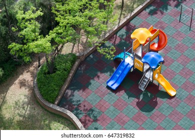 Aerial view of children's slides at park outdoor