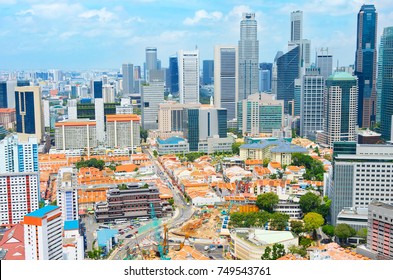 Aerial View Of Chinatown And Downotwn Of Singapore In The Daytime