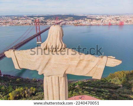Aerial View of Christ the King Statue, Lisbon, Portugal