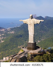 Aerial View Of Christ The Redeemer Monument In Rio De Janeiro