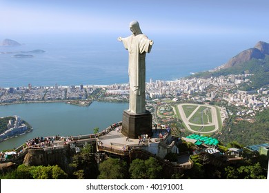 Aerial View Of Christ The Redeemer In Rio De Janeiro, Brazil