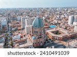 Aerial view of the Church of the Immaculate Heart of Mary, located in the historic district of Magdalena. Peru