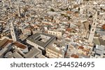 Aerial view of the churches of the historic center of Andria, in Puglia, Italy. They are the church of San Francesco, San Domenico and the cathedral Santa Maria Assunta.