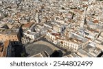 Aerial view of the churches of the historic center from Catuma square in Andria, in Puglia, Italy. They are the church of San Francesco, San Domenico and the cathedral Santa Maria Assunta.