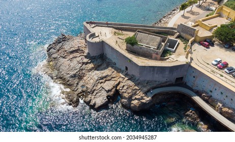 Aerial view of the Citadel of Bastia in the north of Corsica island - Chiostro bastion with a powder keg built on rocks