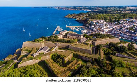 Aerial view of the Citadel of Le Palais built by Vauban on Belle-Île-en-Mer, the largest island of Brittany in Morbihan, France - Maritime fortification on a French island in the Atlantic Ocean - Shutterstock ID 2199099525