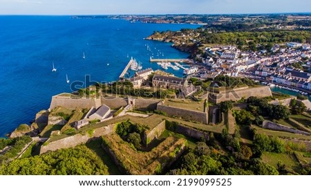 Aerial view of the Citadel of Le Palais built by Vauban on Belle-Île-en-Mer, the largest island of Brittany in Morbihan, France - Maritime fortification on a French island in the Atlantic Ocean