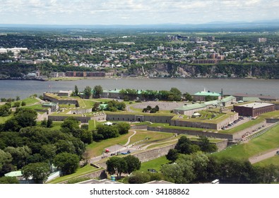 Aerial View Of The Citadel, The Old Fortress Of Quebec City With St. Lawrence River In Background