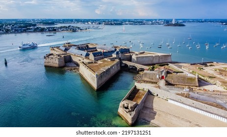 Aerial view of the citadel of Port-Louis in Morbihan, France, modified by Vauban in the 17th century to protect the port of Lorient in the south of Brittany - Shutterstock ID 2197131251