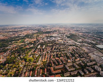Aerial view of the city of Augsburg, Germany, Bavaria, district göggingen, Univirtel