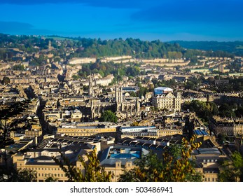 Aerial View Of The City Of Bath, UK - Toy Tilt Shift Perspective Effect With Selective Focus In Centre