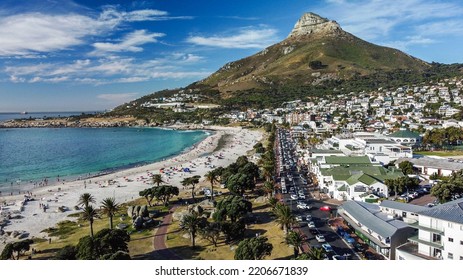 An Aerial View Of The City Of Cape Town And Lion's Head Mountain In South Africa