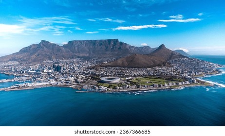 An aerial view of the city of Cape Town and Lion's head mountain in South Africa - Shutterstock ID 2367366685