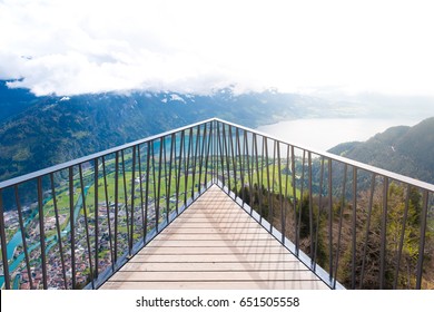 Aerial View Of The City District And Interlaken From Viewpoint At Harder Kulm In Interlaken, Bern, Switzerland.