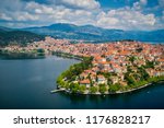 Aerial view the city of Kastoria and Lake Orestiada in northern Greek.
