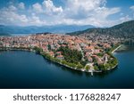 Aerial view the city of Kastoria and Lake Orestiada in northern Greek.