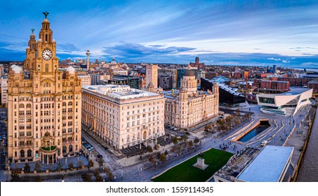 Aerial view of the city of Liverpool in United Kingdom