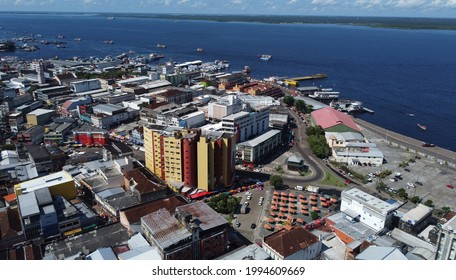 Aerial view of the city of Manaus and the Negro River, Amazonas state, Brazil.