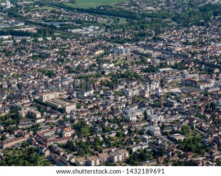 aerial view of the city of Mantes-la-Jolie in the department of Yvelines in France