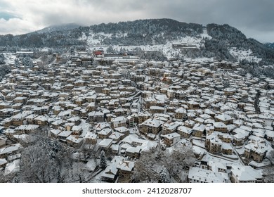 Aerial view of the city of Metsovo during winter time - Powered by Shutterstock