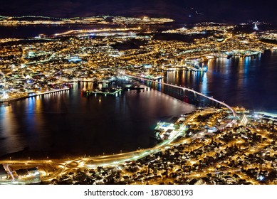 Aerial View Of The Tromsø City At Night, Norway