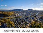 Aerial view of City of Olten on a blue cloudy autumn day with beautiful autumn landscape scenery. Photo taken November 10th, 2022, Olten, Switzerland.