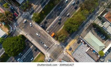 Aerial View Of The City Of São Paulo, Brazil.
In The Neighborhood Of Vila Clementino, Jabaquara, South Side. Aerial Drone Photo. Avenida 23 De Maio In The Background