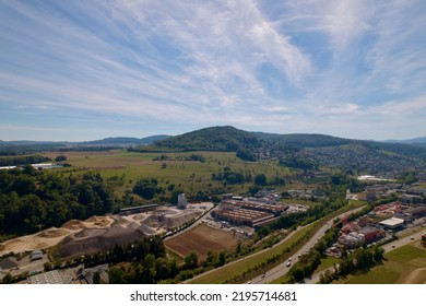 Aerial view of City of Pratteln, Canton Basel-Landschaft, on a sunny summer day. Photo taken August 24th, 2022, Pratteln, Switzerland. - Shutterstock ID 2195714681