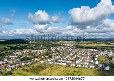 Aerial view of the city of Stirling at the foot of the medieval castle located on a hill, Scotland