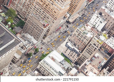 Aerial View Of City Street In New York