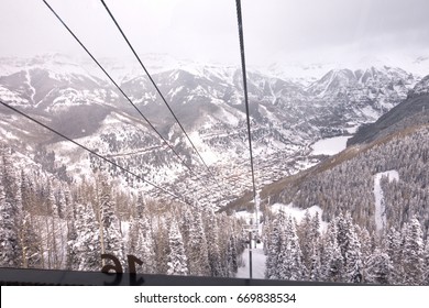 Aerial View Of City Of Telluride, Colorado From Ski Resort Gondola