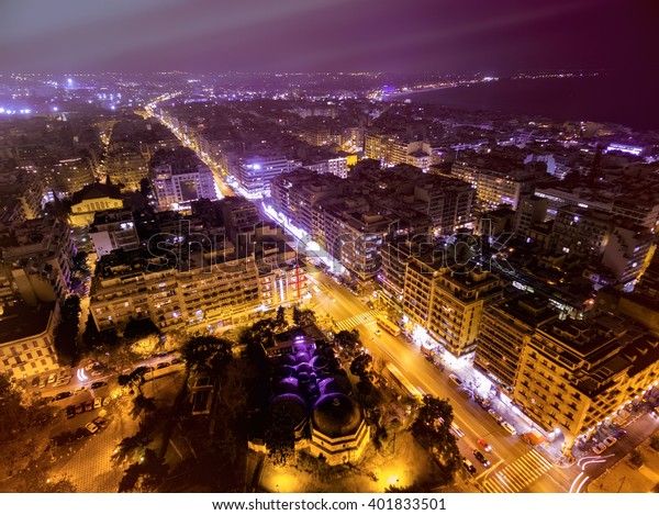 Aerial View City Thessaloniki Night Greece Stock Photo Edit Now 401833501