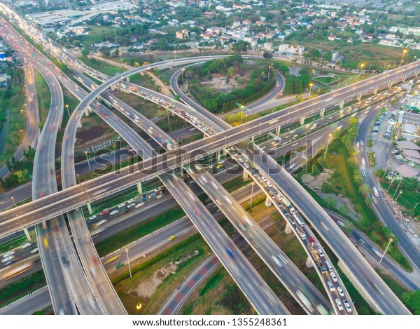 Aerial view city traffic junction road with\
automobile traffic, City\
transport