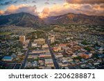 Aerial View of the City of Wailuku on the Island of Maui in Hawaii