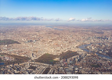 Aerial view of cityscape around London near sunset time