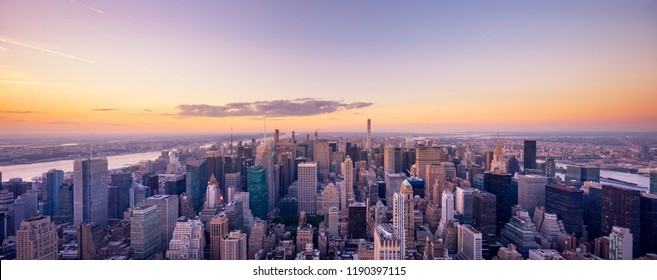 Aerial View Cityscape Of Modern City In New York