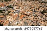 Aerial view of the Civic Tower in Piazza Plebiscito in Viterbo, Lazio, Italy. It is one of the symbols of the historic center of the city.