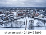 Aerial view of Clinton, Massachusetts with snow 