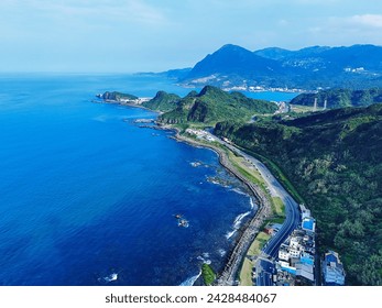 Aerial view of the coastal highway in the northeast corner of Taiwan. - Powered by Shutterstock