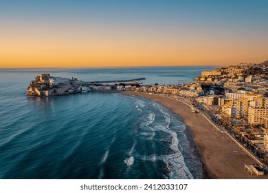 Aerial View of Coastal Town Peñiscola and Beach, Castellón, Spain - Powered by Shutterstock