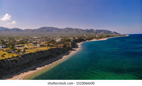 An Aerial View Of The Coastline Of La Ventana, A Fishing Village In Baja California Sur, Mexico Near La Paz. 