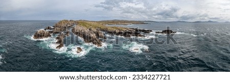 Aerial view of the coastline at Malin Head in Ireland.