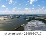 Aerial view of the Cochrane Africatown bridge on the Mobile River in Mobile, Alabama