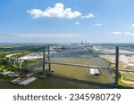 Aerial view of the Cochrane Africatown bridge on the Mobile River in Mobile, Alabama